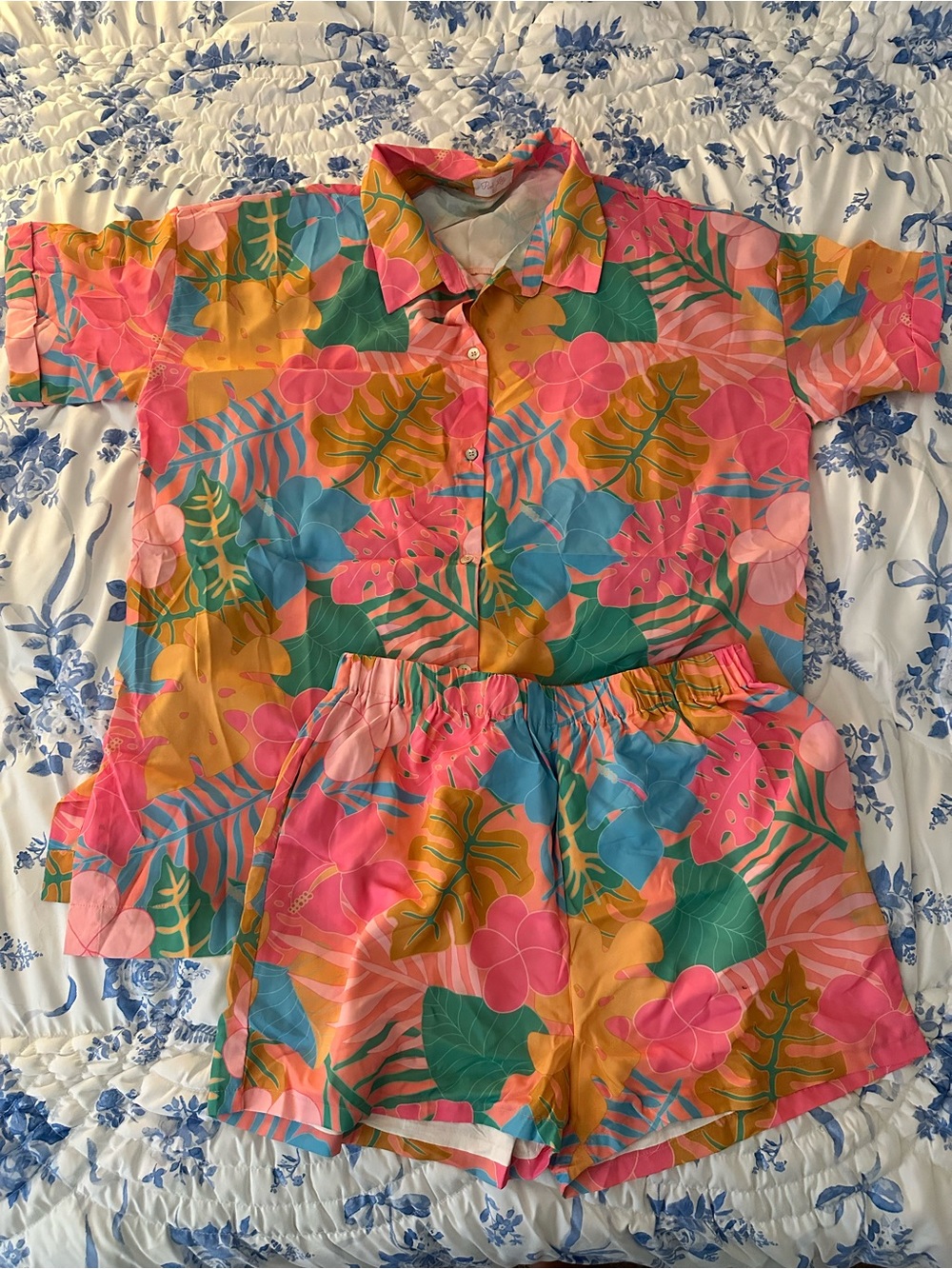 Pink Lily x Krista Horton Tropical Print Two-Piece Short Set